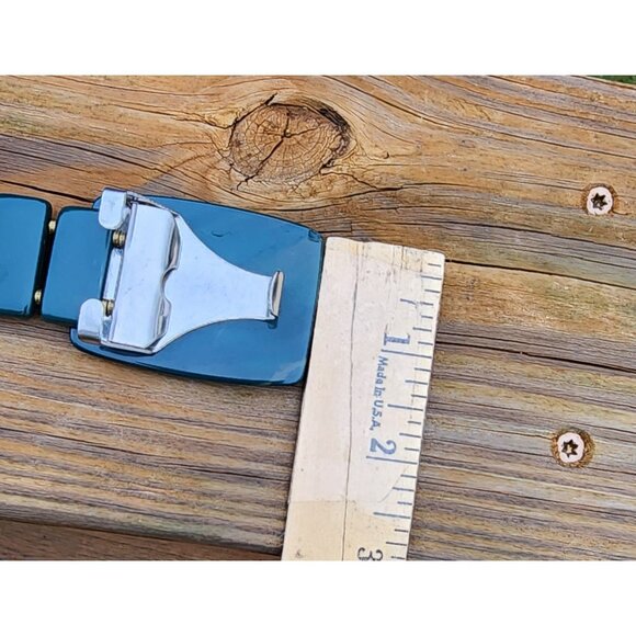 Vintage Belt Mid-Century Green Stone Rectangular Bead Chain Buckle Adjustable - Picture 4 of 6